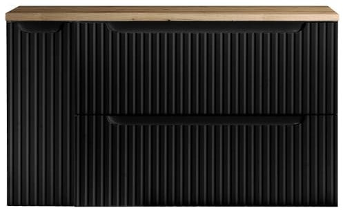 [en.casa] Waschtisch Skelbolu Waschbeckenunterschrank Badschrank mit Einer Tür und 2 Schubladen gerillt Waschtisch mit Unterschrank für Wandmontage 100 x 60 x 40 cm Schwarz/Eichenoptik