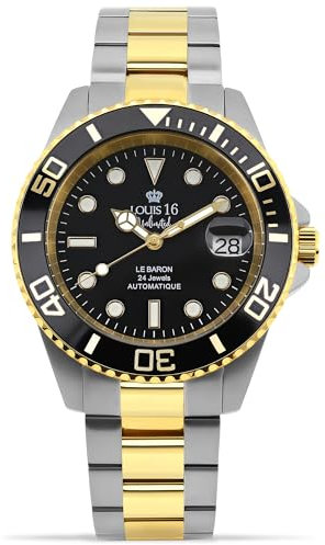 LOUIS XVI Le Baron Automatik 3140 - Ø 41 mm - Herren Uhr - Wasserdicht - Armband Silber Gold - Zifferblatt Schwarz - Automatikuhr