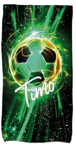 Striefchen® Handtuch mit Fußball Motiv und Wunschname personalisiert, in 3 Größen (x_Large)