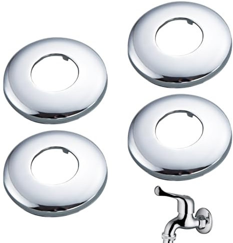 Hugwish roseta ducha Acero Inoxidable (3/4) Ø 27 mm x Ø 69 mm x altura 8mm 4 Piezas, Grifo Rosetón diámetro Interior 26mm, Acabado Para Ducha Pared Plateado (4, 69x8mm Plateado)