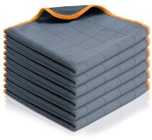 Adiwo Chiffon Magique Microfibre Carbone, 6Pcs Chiffon en Fibre de Carbone sans Trace Absorbant, Professionnel Efficace Chiffon Vitre sans Trace, Réutilisable Microfibre Vitre, Orange, 30 * 30cm