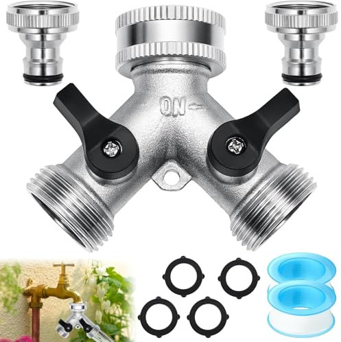 Divisor de Manguera de Jardin de 2 Vías 3/4, 2 Vías Adaptador para Grifo Doble, Divisor en Y de Grifo, Conector de Grifo con Válvula de Individuales Encendido, para Cocina Exterior Jardín Césped