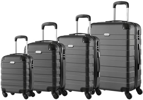 MONZANA® Kofferset Essential Hartschalen Koffer S-M-L-XL Gel-Griffe 4 Rollen Kantenschutz Hardcase Schloss Füße Trolley Rollkoffer Reisekoffer 4er Set schwarz