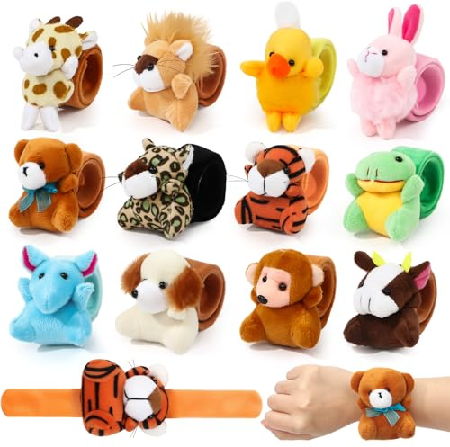 Tacobear 12Stk. Plüsch Tiere Schnapparmband Party Mitgebsel Kindergeburtstag Mini Püschtier Kawaii Kuscheltier Slap Armband Klatscharmband Pinata Füllung Kleine Geschenke Kinder Jungen Mädchen