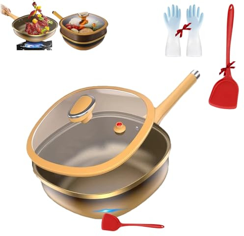 12in Titanium Alloy Non-Stick Pot with Lid, Titanium Pans for Cooking, Multi-Purpose Deep Saute Pan with Steamer Basket, Non Stick Frying Pot, for Home Kitchen Camping (Pot+Lid)