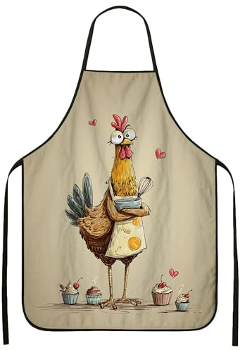 Lustige Küchenschürze mit Huhn-Motiv, Küchenschürze mit niedlichem Cartoon-Motiv, Schürze zum Grillen, Kochen, Backen