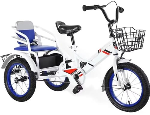 LSQXSS Große Dreiräder mit aufblasbaren Rädern, Tandemfahrrad für 3–10 Jahre, Kinderdreiräder mit Beifahrersitz hinten, verstecktem Staufach für den Sitz, 3-Rad-Cruiser-Fahrrad, Rikscha
