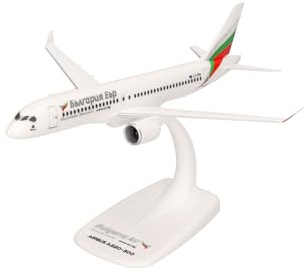 Herpa Snap-Fit Modellflugzeug Bulgaria Air Airbus A220-300, Miniatur im Maßstab 1:200, Sammlerstück, Modell mit Standfuß, Kunststoff, Weiß