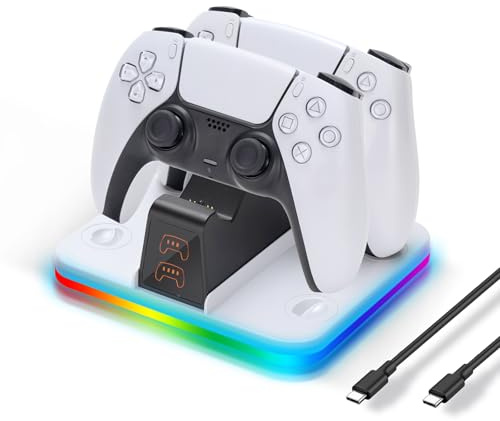 PS5 Controller Ladestation, Dual-Controller-Ladegerät mit RGB-Beleuchtung, USB-C-Schnellladung mit intelligenter Schutzfunktion und rutschfestem Sockel für PlayStation 5 DualSense-Controller