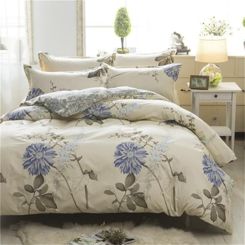 Freyamy Blumen Bettwäsche 135x200 2tlg,Vintage Weiß Beige Botanisches Bettwäsche-Set Mikrofaser Wende Floral Bettwäsche,1 Bettbezug mit Reißverschluss und 1 Kissenbezüge 80x80cm