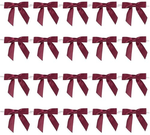 TIHNY 20 Stück Weinrote Kleine Schleifen mit Bindedraht, Dekorative Satin-Geschenkschleifen zum Basteln, für Weingläser, Verpackungen, Hochzeiten und Weihnachtsdeko