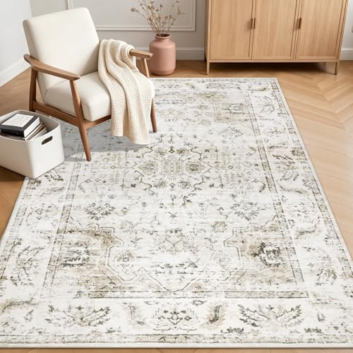 Homcomodar Teppich Wohnzimmer 120x170cm Kurzflor Teppiche Schlafzimmer Waschbarer Vintage Wohnzimmerteppich für Schlafzimmer Wohnzimmer