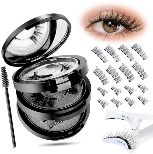 LATRAT Magnetische Wimpern Set, 4 Paare Magnet Wimpern Natürlich Look mit Applikator, Wiederverwendbar Ohne Kleber & Eyeliner, Starke Magnete Wasserdicht