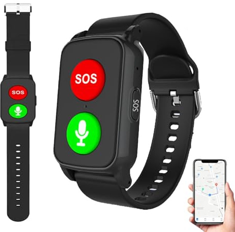 WuXQuuzlh Notruf Uhr für Senioren, Notfalluhr mit Sturzsensor und GPS Tracker, SOS-Notruf und Gesundheitsüberwachung, Zwei-Wege-Telefonie, IP67 Wasserfest für Alzheimer-Tracking Black