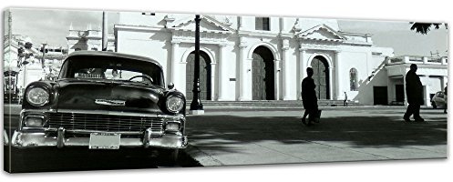 Bilderdepot24 Bild auf Leinwand | Oldtimer - Kuba I in 120x40 cm als Panorama Wandbild XXL | Wand-deko Dekoration Wohnung modern Bilder | 202489