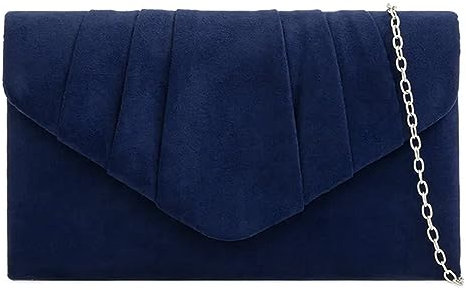 fi9® Plain Suede Pleated Wedding Ladies Party Prom Evening Clutch Hand Bag Purse (Navy Blue)