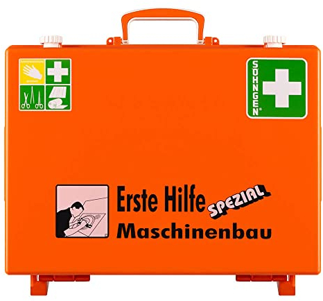 SÖHNGEN Erste-Hilfe-Koffer Maschinenbau, Wandhalt., orange, ASR A4.3/DIN 13157, Art.-Nr. 360119 | Verbandskasten | Notfallkoffer | Erste Hilfe Kasten