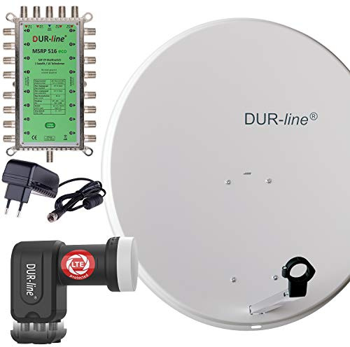 DUR-line MDA 80 Hellgrau - Digitale 16 Teilnehmer Satellitenschüssel Komplett-Anlage mit premium Multischalter und LNB [Camping, Astra 19,2°, DVB-S/S2, Full HD, 4K, 3D]