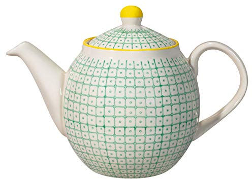 Bloomingville Teekanne Carla – Retro Keramik-Teekanne 1,2 L – mit integriertem Sieb vor der Tülle – handgestempelt – Vintage-Stil, grün – spülmaschinen- & mikrowellengeeignet