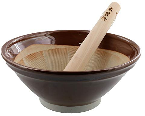 Zen Table Japan Juego de mortero y mano tradicional (Suribachi y Surikogi) grande de 21,8 cm – fabricado en Japón
