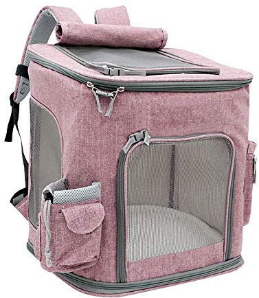 Yugoujiu Extra großer Haustier Rucksack 10 kg Hund Rucksack Sommer atmungsaktiv aus Tragetasche zusammenklappbaren Katzenrucksack,Hellrosa,L (Haustiergebrauch innerhalb von 10kg)