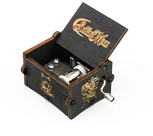 Carillon in legno intagliato con manovella, regalo musicale, motivo: Moonlight Densetsu di Sailor Moon, colore nero