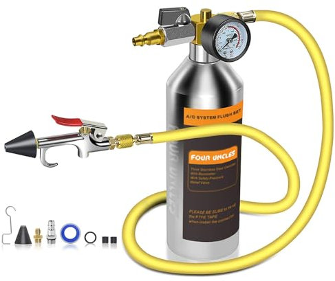 FOUR UNCLES IRONCUBE AC Flush Kit,A/C Air Conditioner System Flush Canister Kit Clean Tool Set R134a R12 R22 R410a R404a for Auto Car with 3.5 ft Hose American Interface