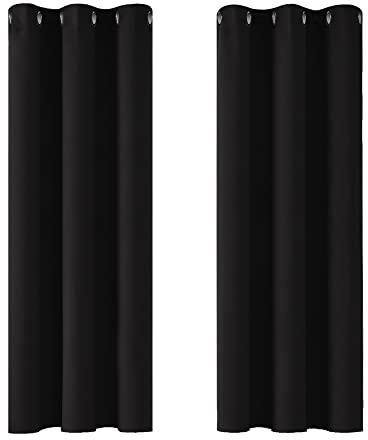 Deconovo Blickdichte Vorhänge Verdunkelungsgardinen mit Ösen Thermovorhang Kälteschutz Thermogardine Hitzeschutz Dicke Thermovorhang, 138x107cm(HöhexBreite), Schwarz, 2er Set