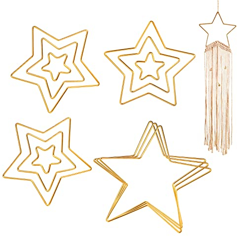 Gukasxi 12 Stück Gold Metallring Makramee Floral Hoops Ringe Kranz für Kranz Hochzeit Dekor, Traumfänger und DIY Handwerk Basteln (Gold Stern)