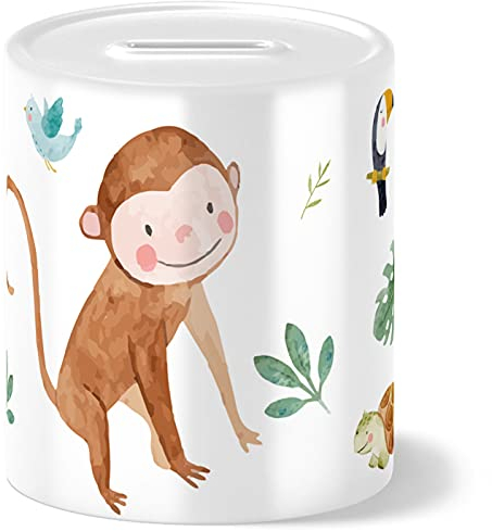 OWLBOOK® Safari AFFE Kinder Spardose Kinder Junge Mädchen | Geschenke zur Einschulung | Taufgeschenke | Geschenk Taufe Geburt Geburtstag | Sparschwein | Sparbüchse | Wiederverschließbar