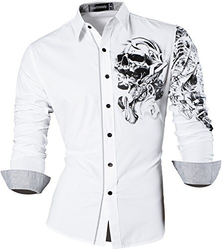 Sportrendy Men Slim Casual Long Sleeves Button Down Dress Shirt JZS042 White XXL