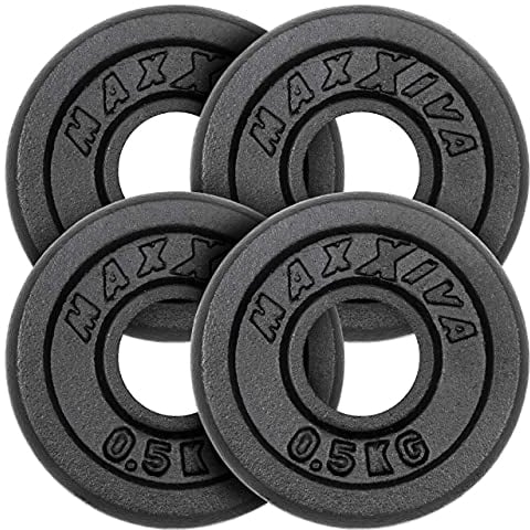 MAXXIVA Hantelscheiben 4er Set Gewichtsplatte je 0,5 kg Gusseisen schwarz 2 kg Fitness Krafttraining Bodybuilding Workout Gewichtheben Reha-Sport