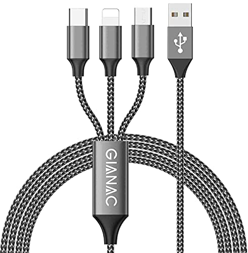 GIANAC Multi USB Kabel, Universal Ladekabel [1.2M] Schnell 3 in 1 Mehrfach iP Micro USB Typ C Lightning Cable für iPhone, Android Galaxy, Huawei, Oneplus, Sony, LG, Honor View-Gray