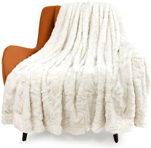 TOONOW Plaid Luxueux en Fausse Fourrure, Double Face, Doux et Moelleux à Poils Longs pour canapé, lit (crème, Plaid)