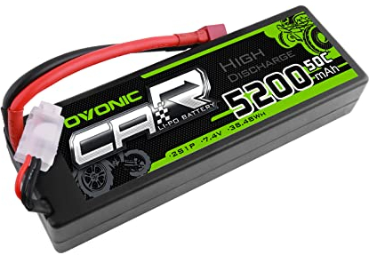 OVONIC Batterie Lipo 2s 5200mAh 50C 7.4V avec connecteur en T de Style Dean pour Voiture RC Bateau Camion Buggy équipe Associée Bricolage Passe-Temps