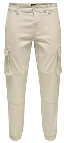 ONLY&SONS Herren Cargo Hose Verjüngter Schnitt Elastische Bündchen Cargotaschen, Farben:Beige-2, Größe Hosen:33W / 32L, Beinlänge:L32