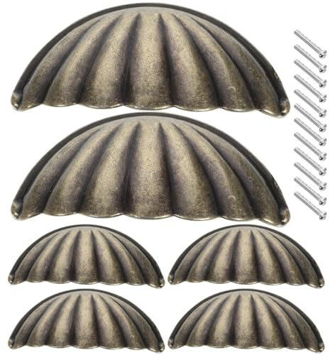 HEMOTON Tiradores Cajones Vintage De Concha Pomos Semicirculares Decorativos Para Gabinete Juego De 6 Piezas Diseño Retro Para Cocina Muebles Y Armarios