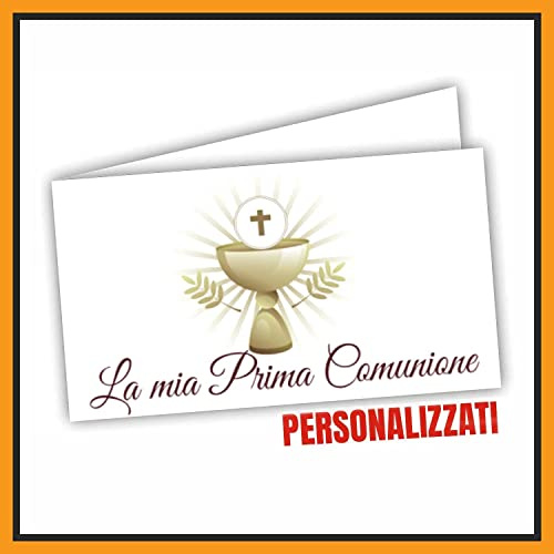 Mr Pubblicità - N. 60 -Bigliettini bomboniere Comunione Personalizzati con Stampa Inclusa | Bigliettini Confetti Comunione Personalizzato | Bigliettini bomboniere Stampati (Calice)
