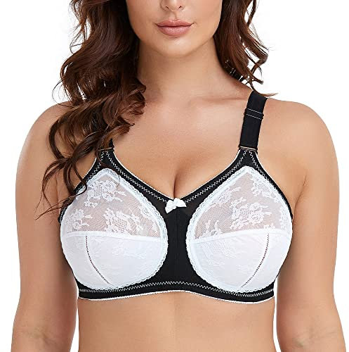 Ayigedu Ladies Plus Size Bra Minimiser Full Coverage Firm Hold Non Padded No Wired 34G Black White
