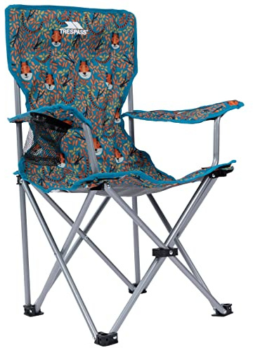 Trespass Kids Camping Chair Joejoe - Childrens Folding Camping Chair, Garden Beach Seat with Carry Bag, Outdoor Printed Deck Chair with Drink Cup Holder