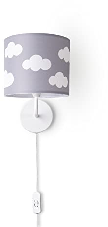 Paco Home Wandlampe Kinderzimmer Stofflampenschirm Rund Wandleuchte Babyzimmer Mond Sterne Wolken E14 Mit Stecker Und Kabel