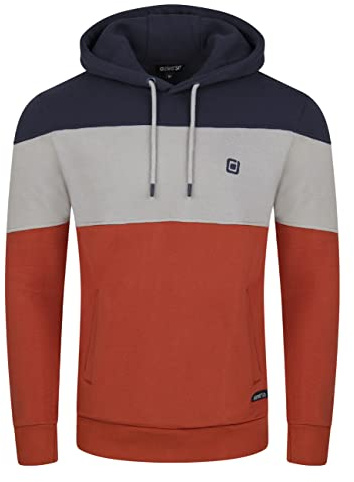 riverso Herren Kapuzenpullover RIVRemo Hoodie Sweatshirt Pullover Kapuze Kängurutaschen Regular Fit Farbblock Baumwolle 5XL, Größe:5XL, Farbe:Navy-Dawn Grey-Rusty Ochre Red