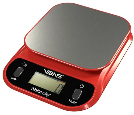 VIBAS iVoice Chef sprechende Küchenwaage, für Blinde und ältere Menschen, spricht 5 Sprachen, Gewichtswiederholung, einstellbare Lautstärke, Fassungsvermögen 10 Kg - 22lb,inkl. Batterien