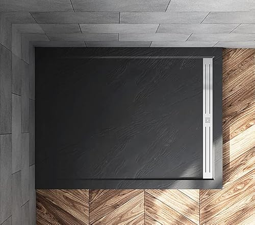 Aica Sanitär Duschtasse 100x80cm Für Walk in Dusche Duschabtrennung Duschkabine,Rechteck,schwarz mit Ablaufabdeckung,Ablaufgarnitur,Ablaufschlauch