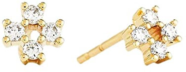 925 Silber Ohrringe, Gold Ohrringe Frauen Vierblättriges Kleeblatt mit Weißrundschliff Zirkonia