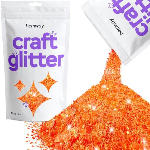 Hemway Craft Glitter - Fluorescent Peach | 100g Multi Size Metallic Sequin Flakes for Resin & Epoxy Crafts | Supplies for Tumblers, Cards, Jewellery, Candle, Hair, Face, Body & Nail Art