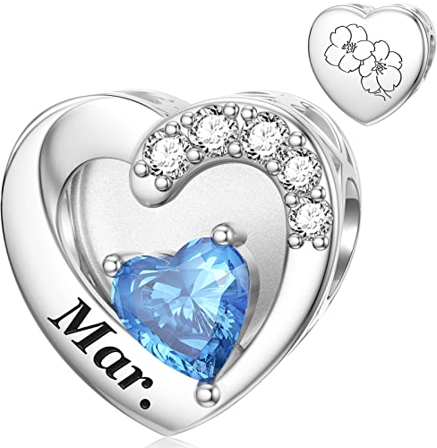 März Charm für Pandora Charms Geburtsstein, Kirsche, Monatsblume, Herz