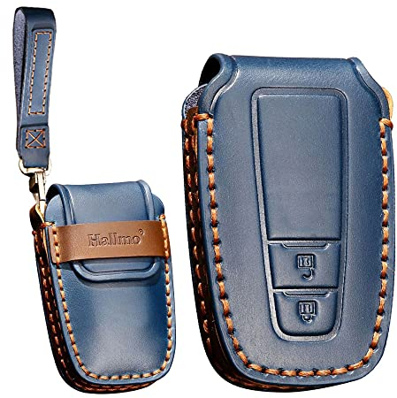 KUNIO Smart Autoschlüssel Hülle Passt für Toyota Camry Aygo GT86 GR Supra Mirai Hilux Proace Prado Prius Leder Schlüsselanhänger Schutzhülle Schlüsselhülle Schlüsselbund 2 Tasten Blau