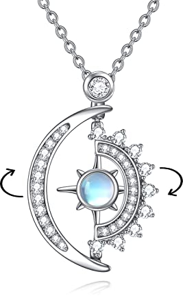 VONALA Sonne und Mond Anhänger Kette mit Mondstein 925 Sterling Silber To My Badass Squad Halskette Mond Sonne Drehbare Freundschaftskette Schmuck Geschenke für Damen Mädchen