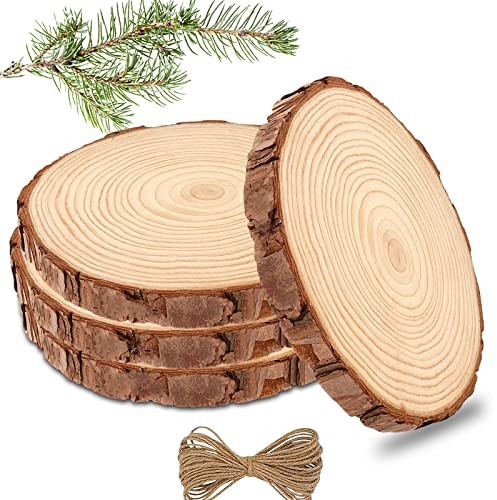 Huhemy Holzscheiben 4 Stücke Baumscheiben 17-18cm Durchmesser 15mm dick,Holzscheibe Ungebohrte Baumscheibe,Für Basteln,Hochzeit,Weihnachtsdekoration,Mit Bindfaden und Klauen Nägel.